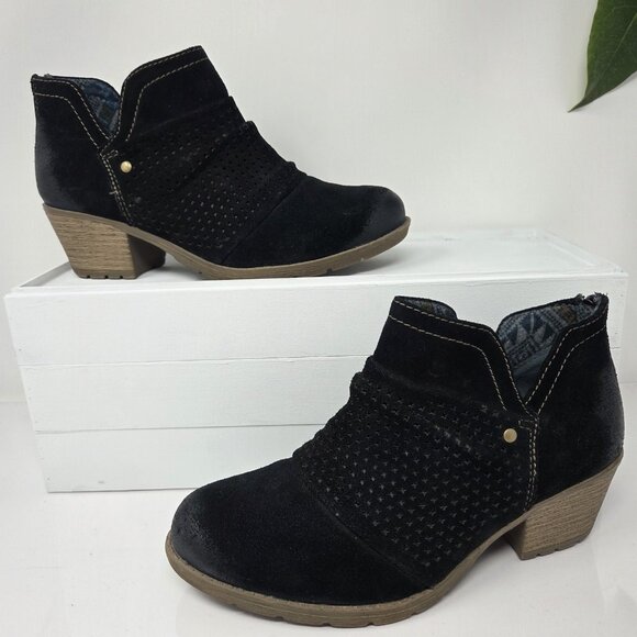 Earth Origins Boots Womens 7 Wide Oakland Amanda Ankle Black Suede Ruched - Picture 1 of 9